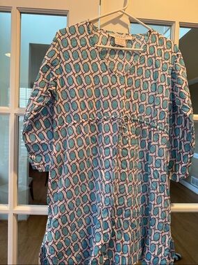Gretchen Scott Designs Teal, Purple and White Patterned Tunic